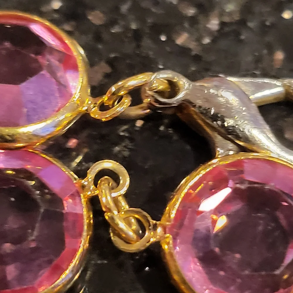 Austrian USA Crystal Pink Gold Tone Encased Crystal Bracelet 7